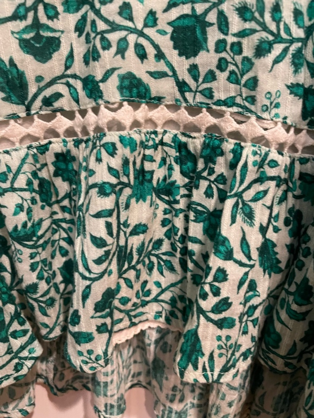 Anthropologie Beau Mini Green and White Floral Ruffle-Hem Dress XL - Picture 3 of 6